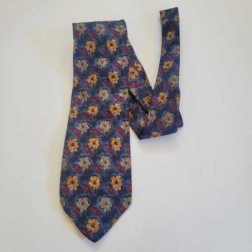 Ermenegildo Zegna Tie Mens One Size Blue 100% Silk Floral Print Business